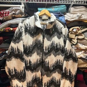 Vintage Black Mountain Full Zip Black White Nature Fleece Jacket Women’s XL